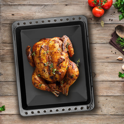 UNIQ DEALZ 460x370x25 mm Universal Backblech Fettpfanne emailliert / passend für Bosch / Siemens / Constructa / Neff BSH-Gruppe für Teile Nr. 675876 und 662999 / Balay / Profilo / Samsung / Gorenje / Teka / Beko